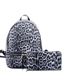 Leopard Print Textured Backpack LE1062W BLACK